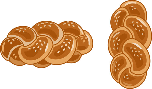 Challah bread vector illustration. White yeast braided bread, traditional food for Shabbat and major Jewish holidays