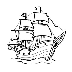 Vector illustration of a cute PirateShip doodle for kids coloring worksheet