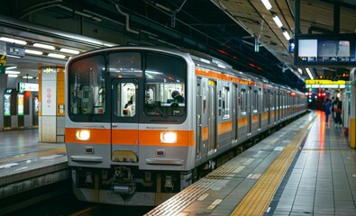 Obraz premium Night Train Arrival at Bright Station