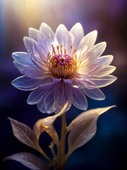 Dream purple and blue translucent flower, glowing with an inner light