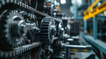 Fototapeta premium Engine gearboxes give the impression of power and technological sophistication. The illustration embodies the power and efficiency of the industrial process.
