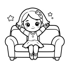 Vector illustration of a cute Girl doodle for toddlers colouring page