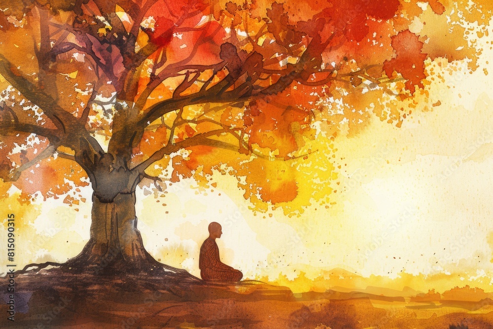 Aufkleber a person sitting under a tree. suitable for various concepts and designs