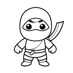 Cute vector illustration Ninja doodle for toddlers coloring activity