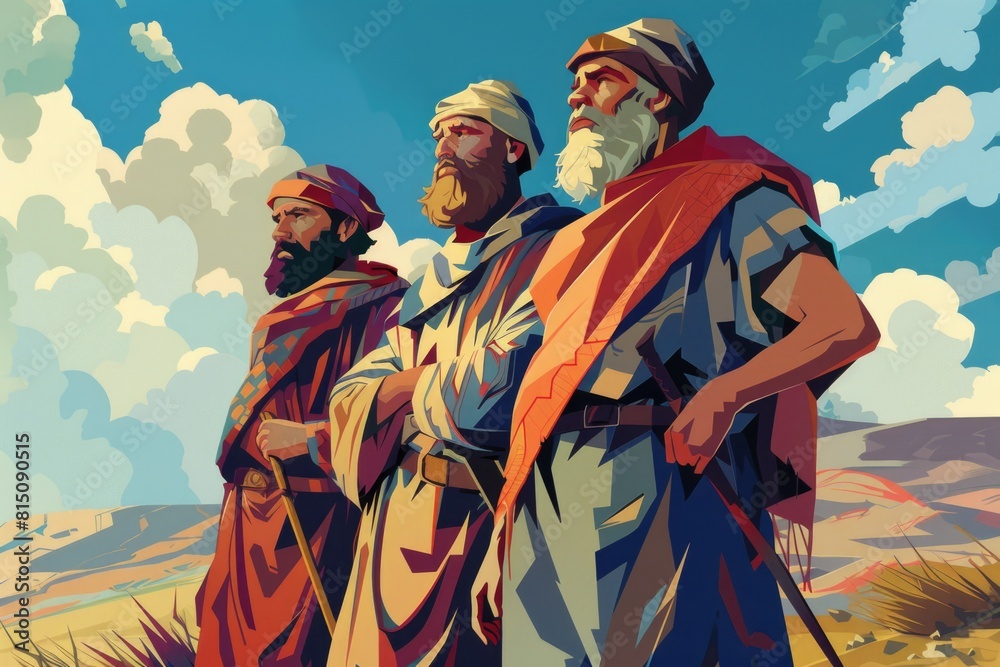 Poster a painting of three men standing side by side. suitable for business or teamwork concepts