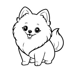 Cute vector illustration Pomeranian colouring page for kids