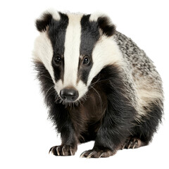 Obraz premium A badger sitting against a plain white backdrop, a Beaver Isolated on a whitePNG Background