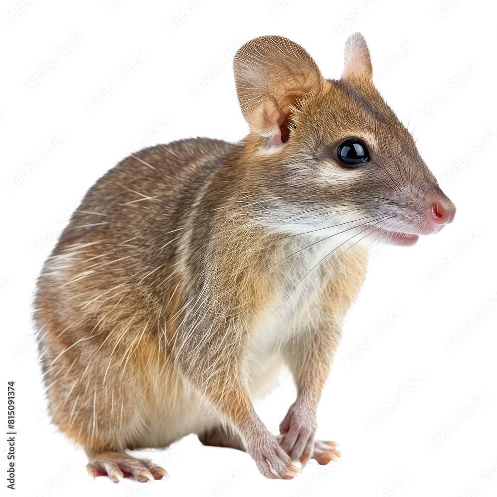 Poster A brown mouse is standing in front of a plain Png background, a bandicoot isolated on transparent background