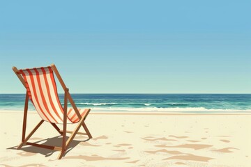 A serene beach chair on golden sands, under a vivid blue sky, evoking the essence of a perfect summer escape.