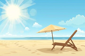 A serene beach scene with a lone chair on the sand, inviting you to escape to a summer paradise.