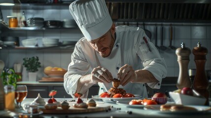 The chef adds the finishing touches to the dish.