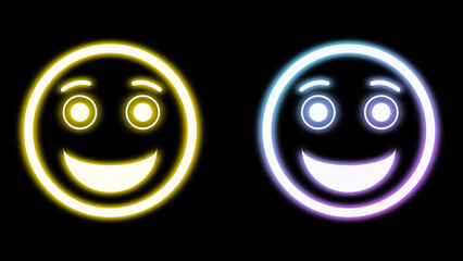 big eyes emoji expression in bright neon light on black background. concept for exited and suprising moment.