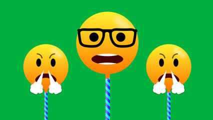 angry and speaking emoji stick illustration isolated on green screen.