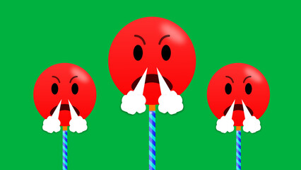 three angry emoji stick isolated on green screen.