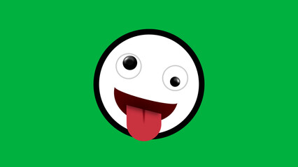 zany expression isolated on green screen. black border emoji illustration.