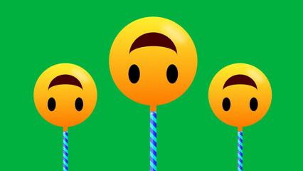 vertical face emoji stick isolated on green screen.