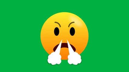 very angry and steam from nose emoji expression isolated on green screen. concept for angry moments.