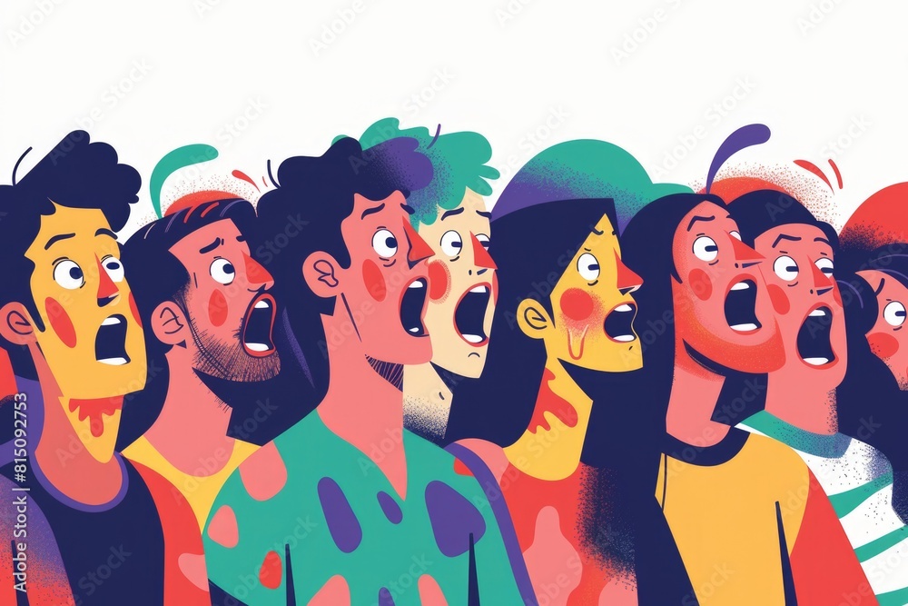 Aufkleber group of people in a line with mouths open, suitable for presentations or team communication concept