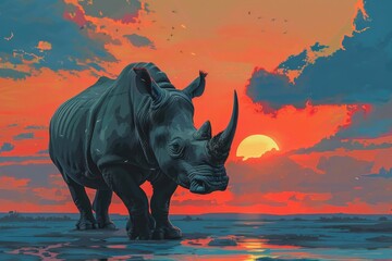 Fototapeta premium A majestic rhino standing in the water, suitable for various projects