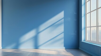 Obraz premium Minimalistic background of floor and blue wall of room. Minimalist design.