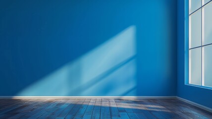 Obraz premium Minimalistic background of floor and blue wall of room. Minimalist design.
