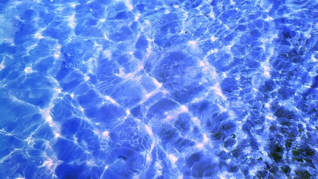 Blue pool water light caustics ripple wave texture animation for video layer overlay and screen effects. Special effect for motion graphics. 