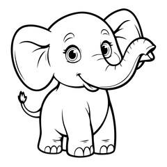 Vector illustration of a cute Elephant drawing for toddlers colouring page