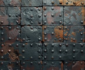 Fototapeta premium Rusty Metal Wall With Rivets