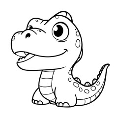 Simple vector illustration of Dino drawing for kids colouring page