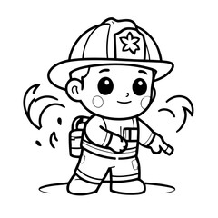 Obraz premium Cute vector illustration FireFighter colouring page for kids