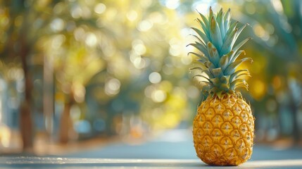 Pineapple on Road in Front of Trees
