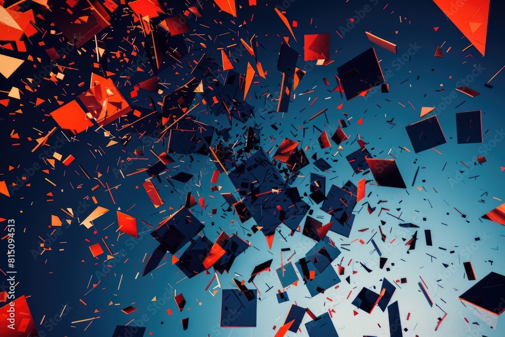 Poster A dynamic image of red and black cubes in motion. Perfect for modern design projects