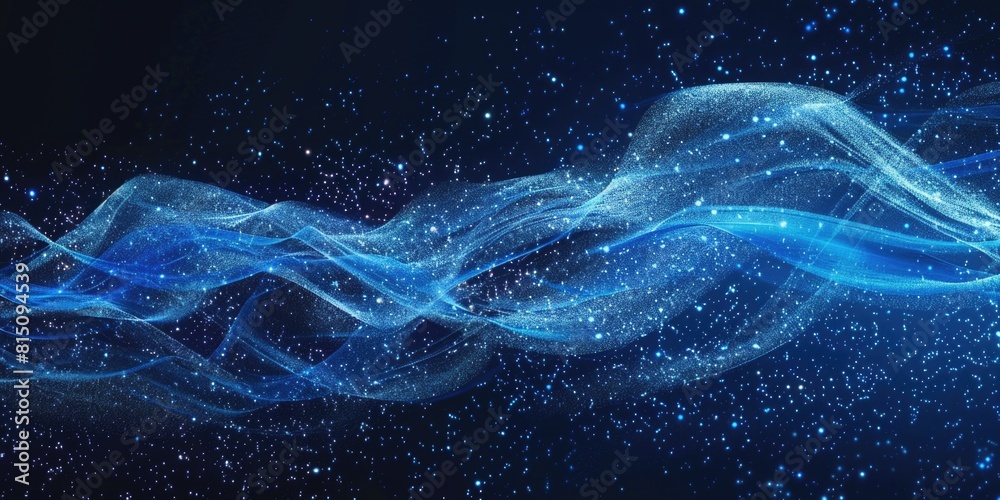 Poster abstract blue smoke wave against a dark black background. suitable for graphic design projects or ar