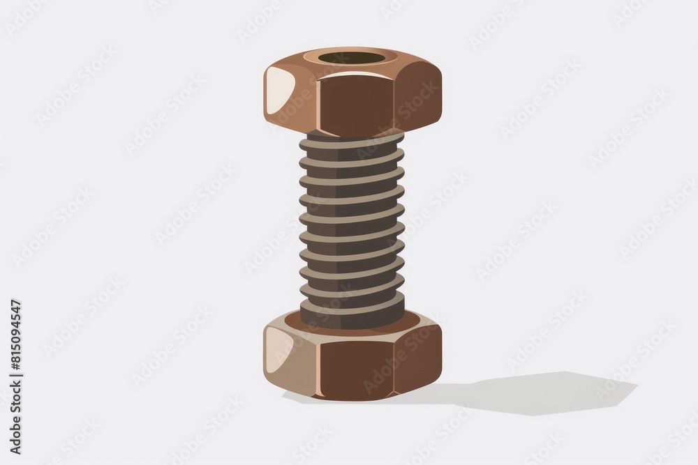 Sticker Close-up of a screw and nut on a plain white background. Ideal for industrial and construction themes