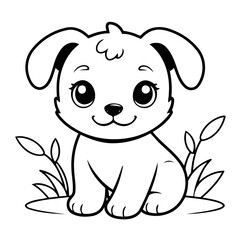 Vector illustration of a cute puppy drawing for kids colouring page