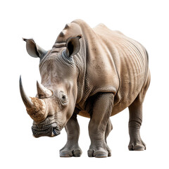 Naklejka premium A solitary black rhinoceros stands on a clean white surface, a black rhinoceros isolated on transparent background