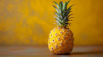 Pineapple Sitting on Table Against Yellow Background