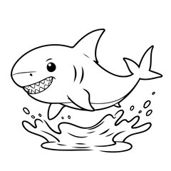 Cute vector illustration Shark doodle for kids coloring worksheet