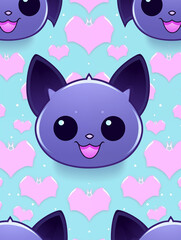 Cute Cartoon Bat Pattern, Blue and Pink, Halloween Design