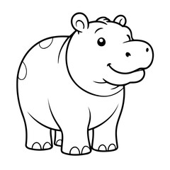 Vector illustration of a cute hippo doodle for toddlers worksheet