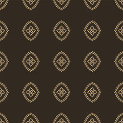 Traditional black ethnic motifs ikat geometric fabric pattern cross stitch.Ikat embroidery Ethnic oriental Pixel brown background.Abstract,vector,illustration. Texture,decoration,wallpaper.