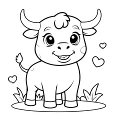 Vector illustration of a cute Bull drawing for toddlers book