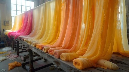 Colorful Fabric Dyeing Process with Vibrant Textured Fibers