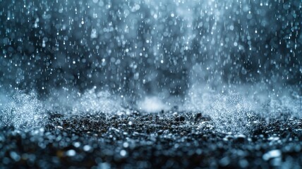 Falling raindrops on a dark background. The overlay effect adds depth and volume to the image. Abstract image of precipitation.