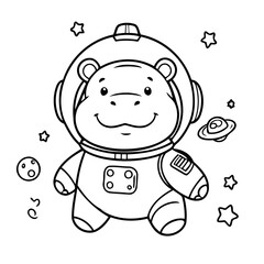 Vector illustration of a cute Hippo doodle for toddlers worksheet