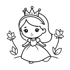 Vector illustration of a cute Princess doodle for toddlers worksheet