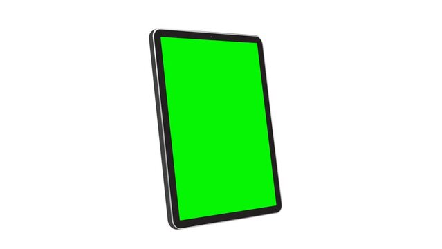 Tablet Computer Rotation Animation with Green Screen. 3D tablet pc motion graphic mockup isolated on white background.