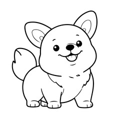 Simple vector illustration of WelshCorgi drawing for kids colouring page