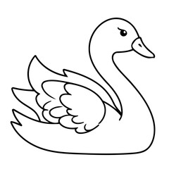 Simple vector illustration of Swan drawing for kids colouring activity