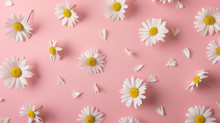 White Daisies on a Pink Background